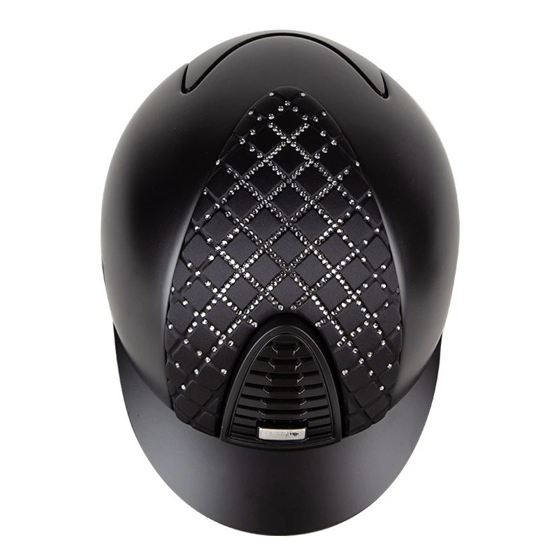 

Second-generation equestrian helmet, Milange, black diamond-encrusted riding helmet harness competition