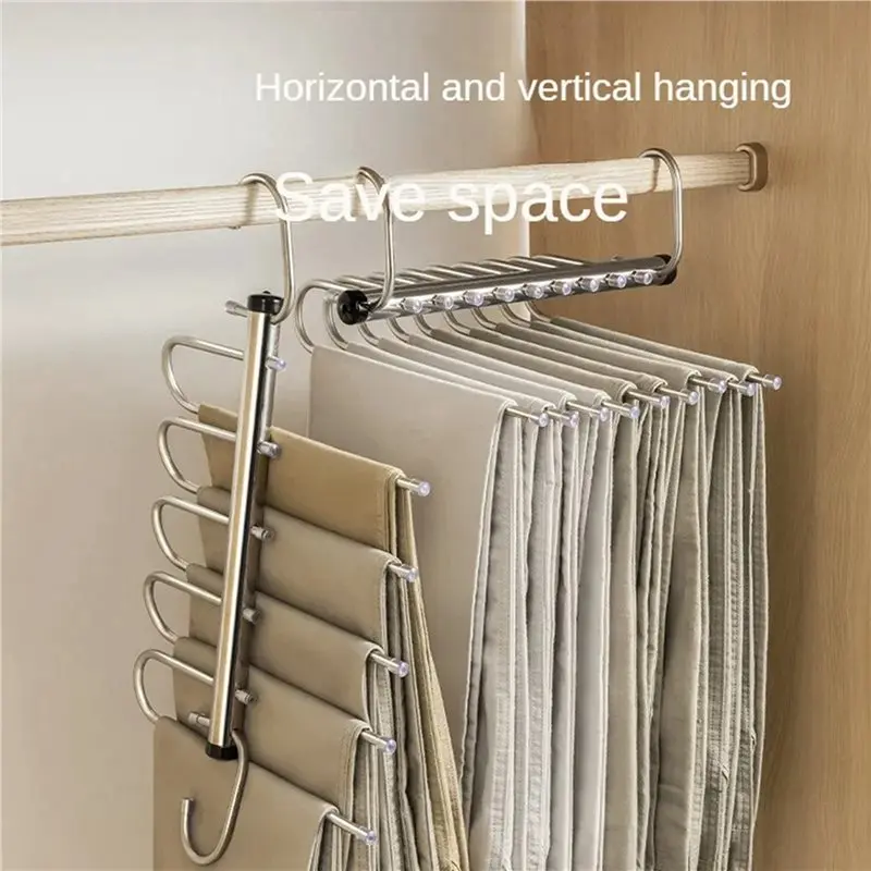 AB46-3X 5 Layers Folding Pants Hangers Stainless Steel Space Saving Clothes Rack Organizer For Wardrobe Jeans Trousers Scarf view 5