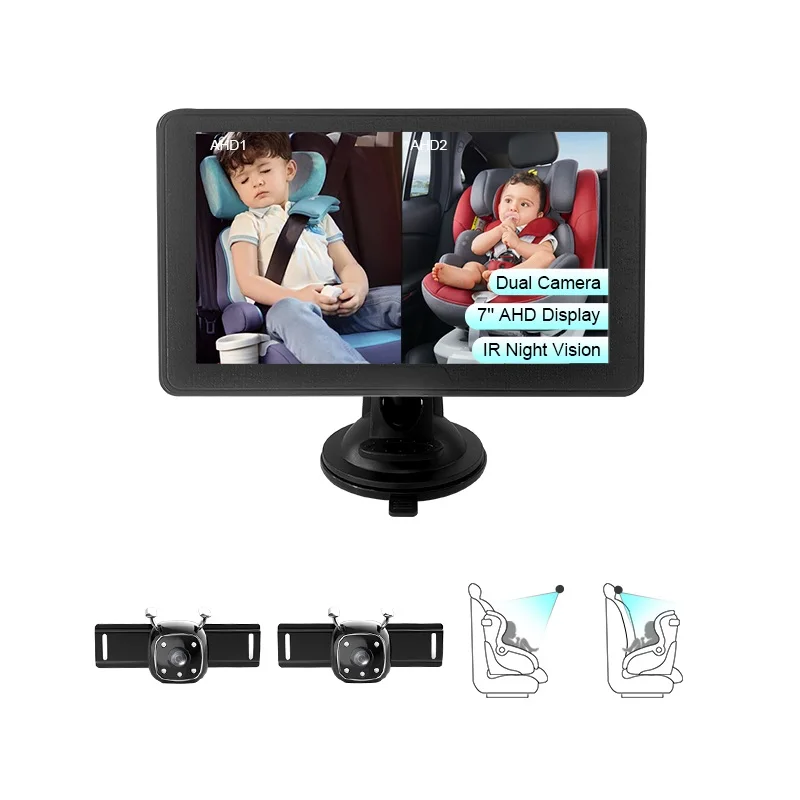 Back Seat 7 Inch Surveillance Baby Kids Safety Care HD with Night Vision Infant Rear View System Car Monitor With Double Cameras