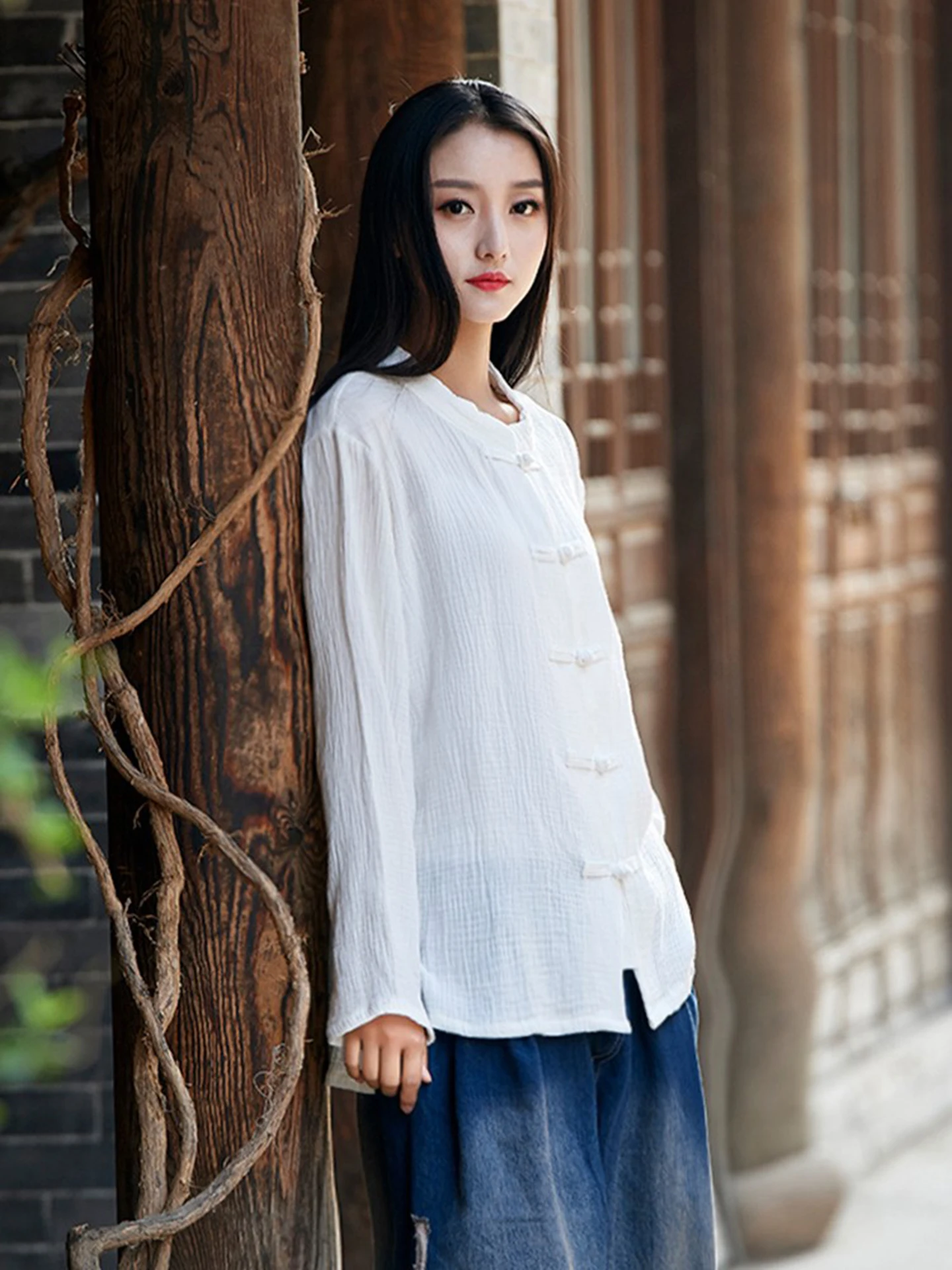 New Chinese Style Women's Spring Autumn Cotton Linen Retro Button Coat Zen Style Buddha Clothing National Improved Tea Costume