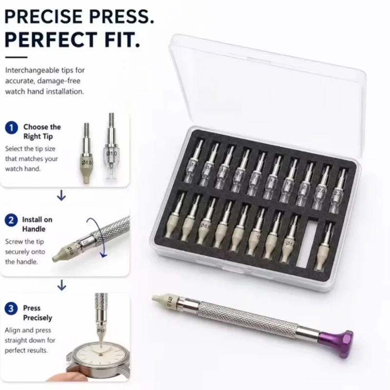 20-Piece Set Watch Hands Fitting Setting Presser Pusher Setter PEEK &Steel Watch Needle Holder For Watchmakers Watch Repair Tool