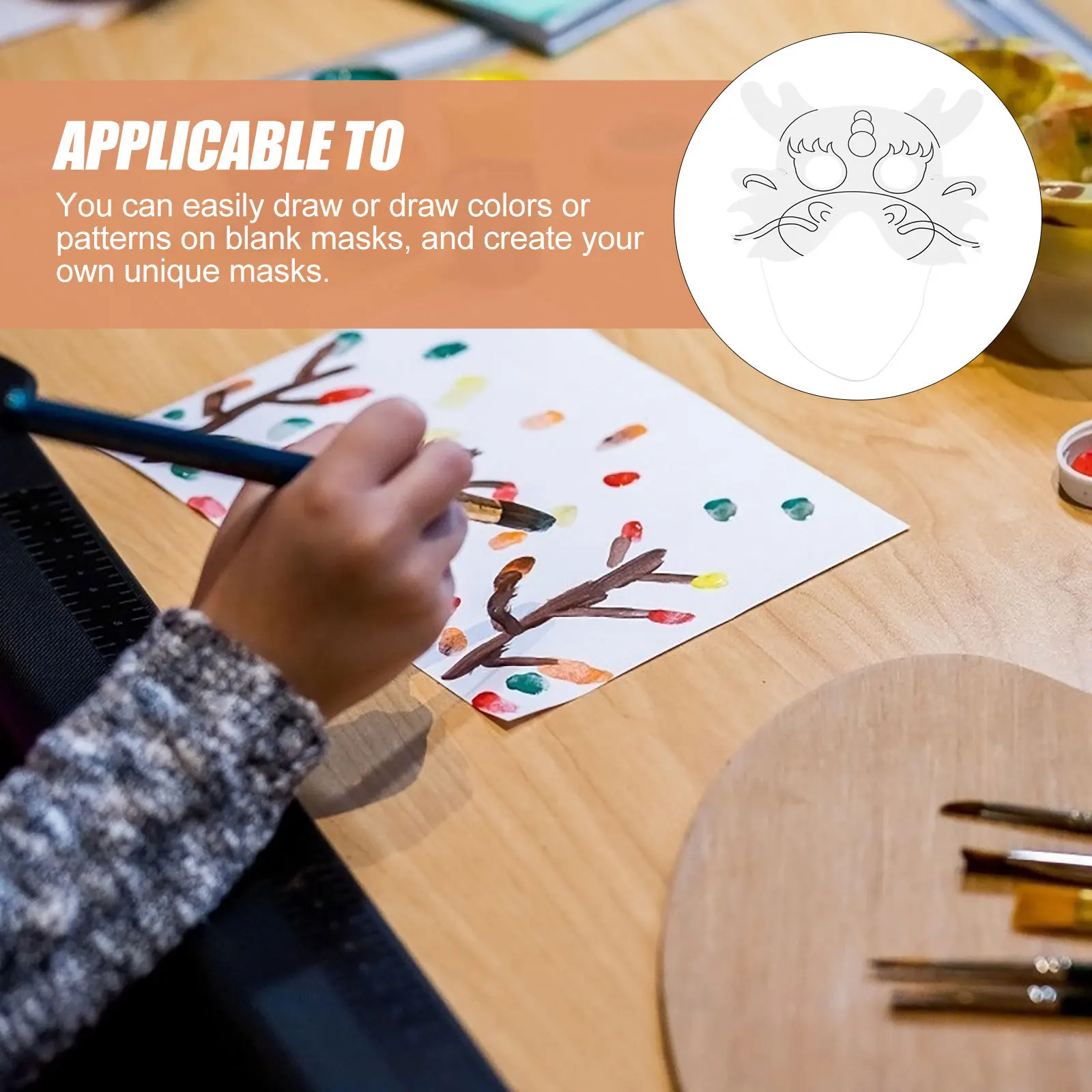 

6Pcs White Paper Paintable Blank Masks DIY Masquerade Costume Graffiti Party Cosplay Unfinished Craft Supplies