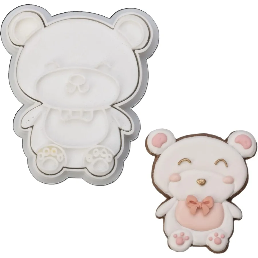 

3D Ce Cutter with Teddy Bear Stampers Baby Shower Cake Mold Fondant Decorating Tools Mold for Sugar Craft Baking Mould ' Birthd
