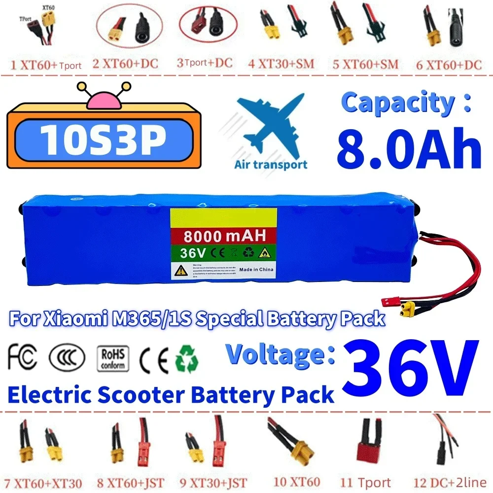 

10S3P 36V 8000mAh Li-ion Battery For Xiaomi M365/1S Special Battery Pack with BMS Electric Scooter Battery Pack+42v 2a charger