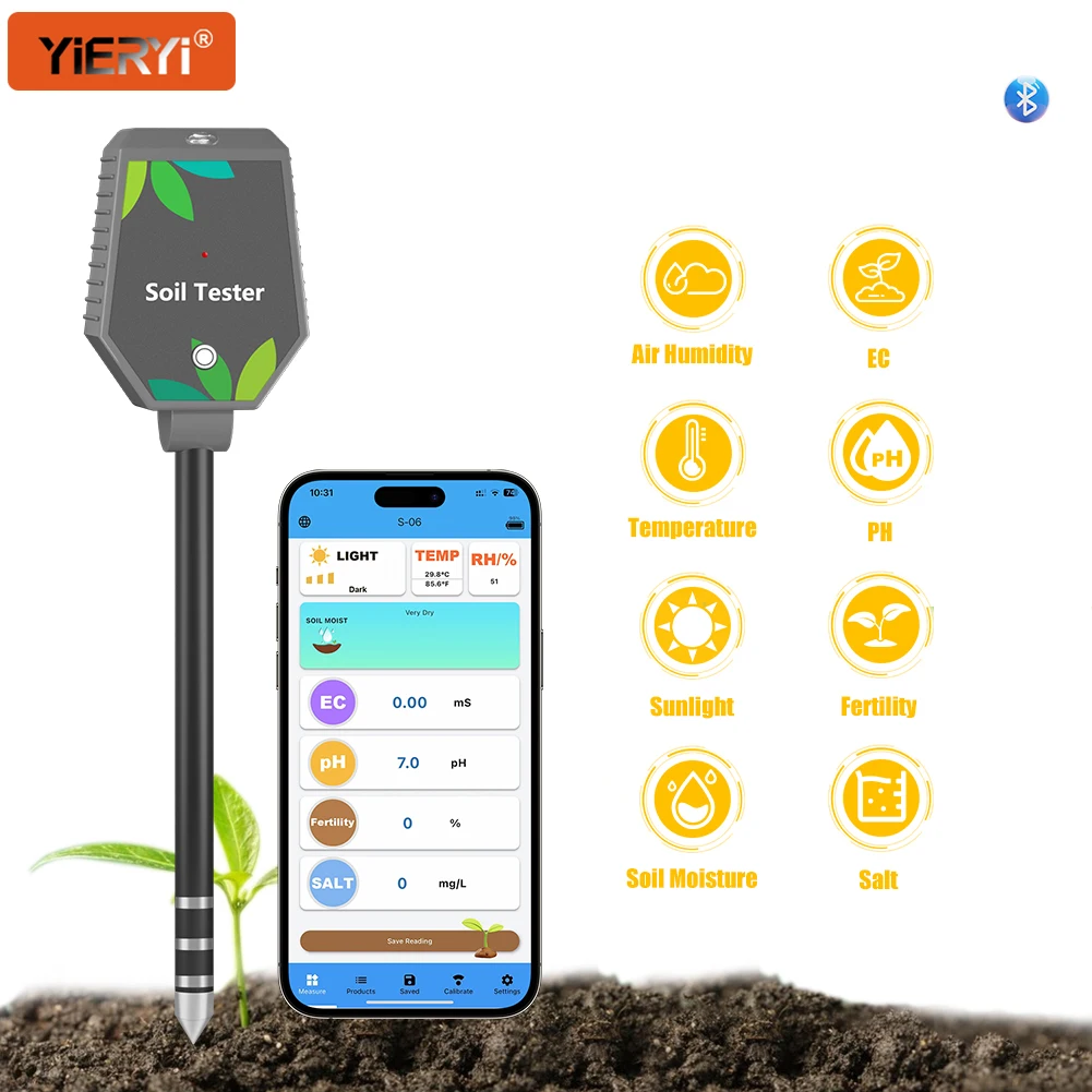 

YIERYI Soil PH Meter Digital Soil Moisture Fertility Light Temp Humidity Tester Accurate Analyzer for Garden, Plants, Lawn