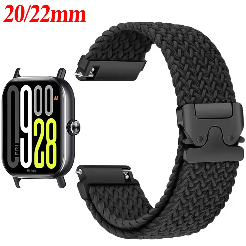 22mm 20mm Geflochtenes Nylon-Schlaufenarmband für Redmi Watch 5 Active/Lite Fallschirmschnalle Komfortables Band für Amazfit Active 3-2 Bip 6-