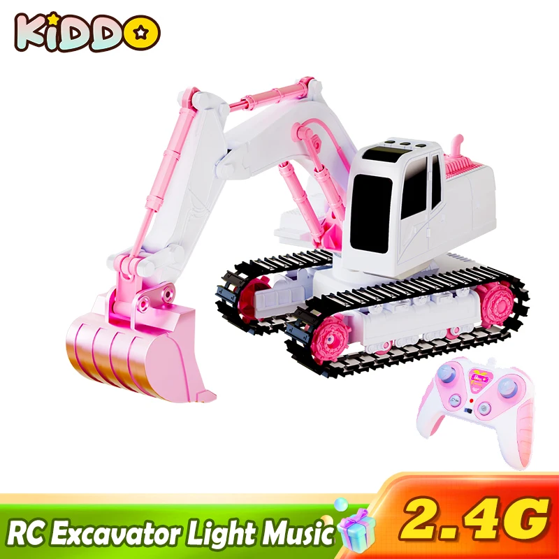 2.4G RC pelle sur chenilles lumière musique voiture télécommande alliage ingénierie véhicule camion pelle jouets pour garçons cadeau de noël