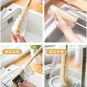 Szczotka do czyszczenia kubków z długim uchwytem Drewniana rączka z nylonowym włosiem Mała szczotka do czyszczenia kubków Szczotka do butelek # 3273