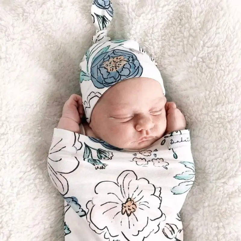 D5qa bebê swaddle cobertor chapéu roupas swaddling wrap recém-nascido fotografia adereços