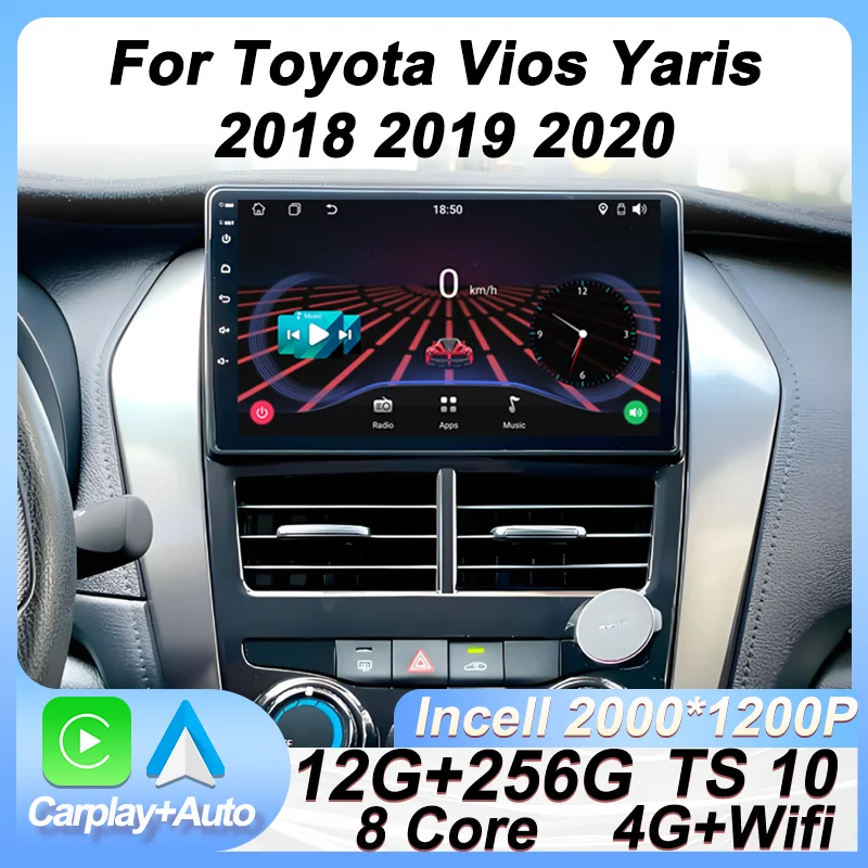 

Car Stereo Android Auto For Toyota Vios Yaris 2018 2019 2020 GPS Navigation Carplay Touch Screen Autoradio 8 Core DSP 5G Wifi