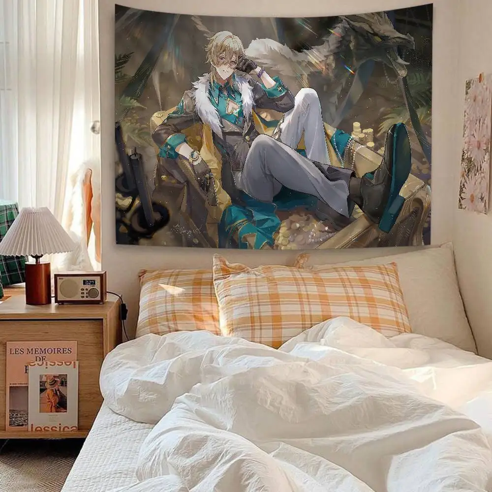 Game Honkai Star Rail aventurine DIY Wall Tapestry Hippie Flower Wall Carpets Dorm Decor Wall Art Decor