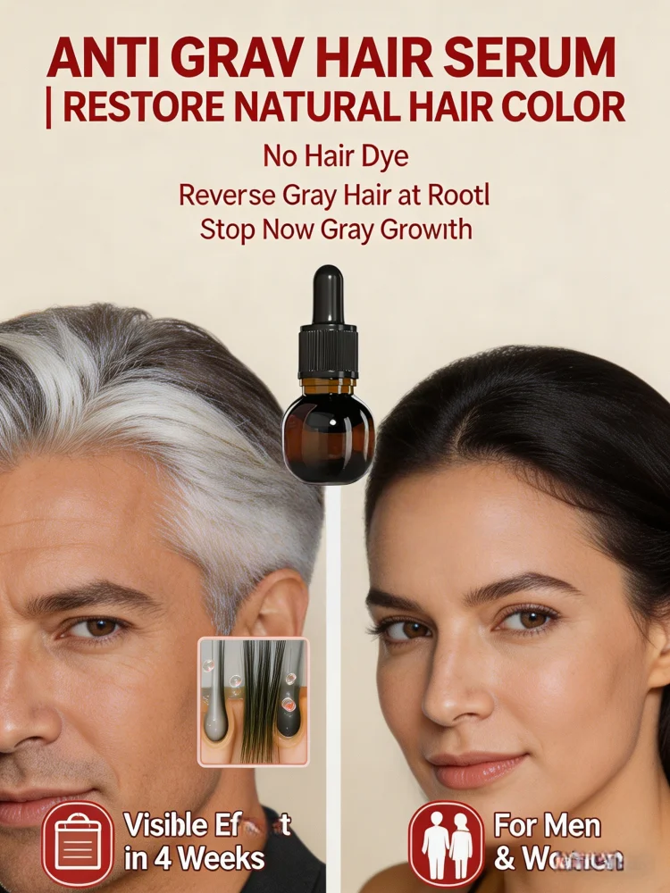 

Anti Gray Hair Serum White Hair to Black Restore Natural Hair Color Nourishing Scalp Hair Care Essence for Men Women