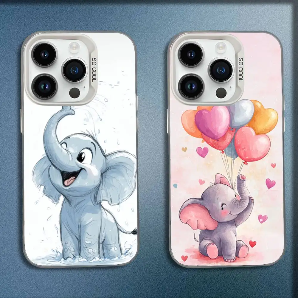 

Cartoon Cute Elephant Phone Case For iPhone 16,15,14,13,12,11,Mini,Pro,E,MAX White Candy Matte Shockproof Cover