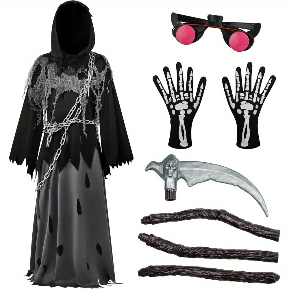 Glowing Eyes Grim Reaper Kids Halloween Costume