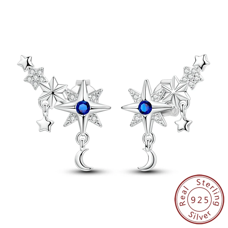 

Noble 100% 925 Sterling Silver Sparkling Star Stud Earrings For Women Fine Jewelry Party Gift