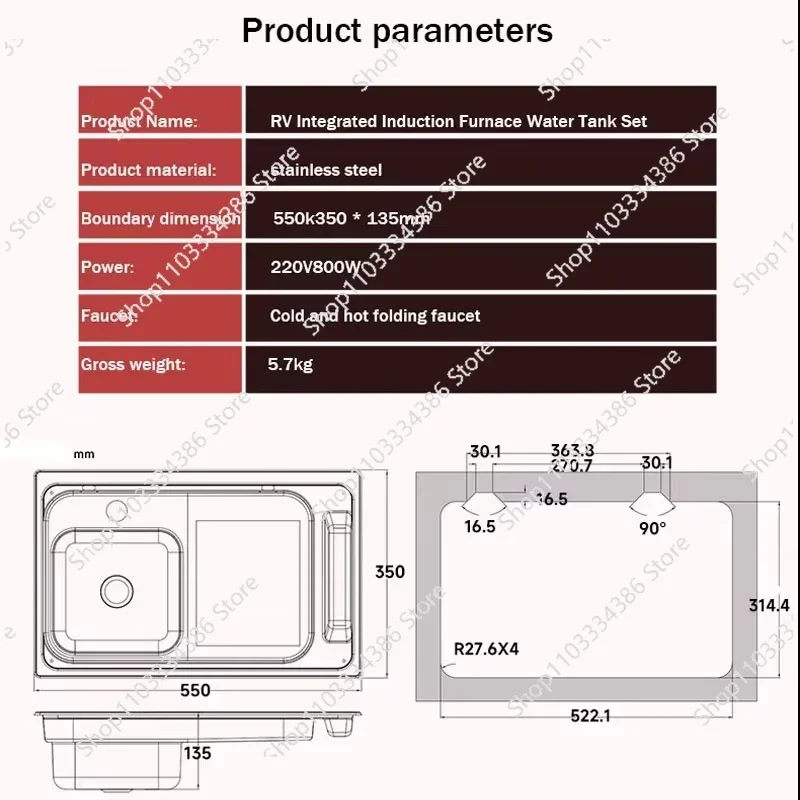 Stainless Steel Stove Sink and Induction Cooker Combination Unit with Tempered Glass Lid for Caravan Motorhome Yacht