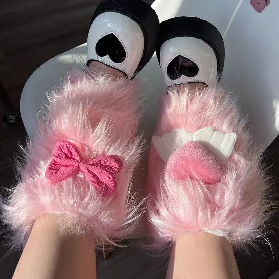 Shibuya Spice Girls Cute Pink Leg Warmers Plush Warm Y2K Fluffy Love Bow Leg Warmers Subculture Sweet Girl Accessories
