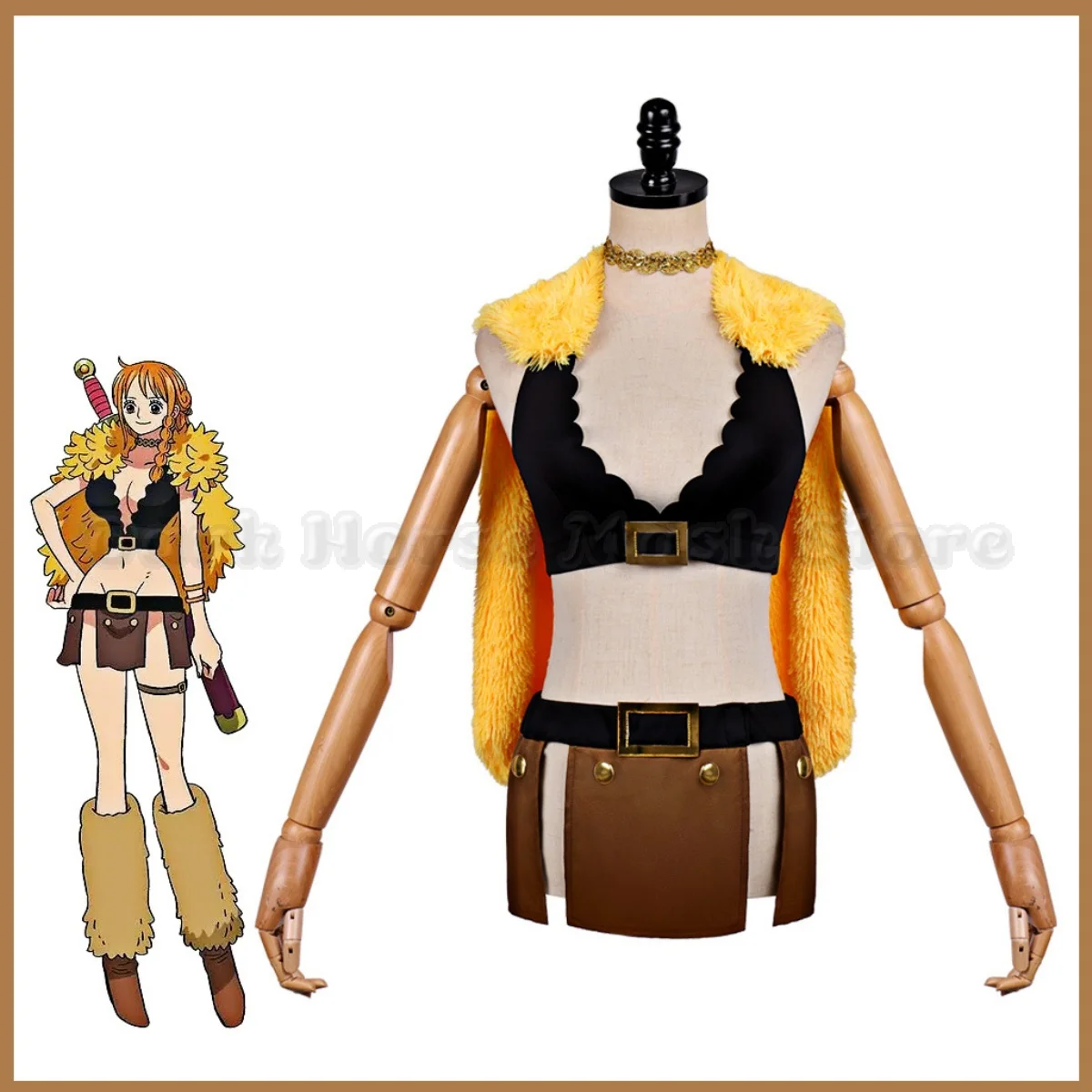 Anime Elbaph Nami Cosplay Kostüm Schwarzes Enganliegendes Oberteil Plüsch-Schal-Mantel Sexy Anzug Pelziger Umhang Namii Cosplay Kostüm Übergröße