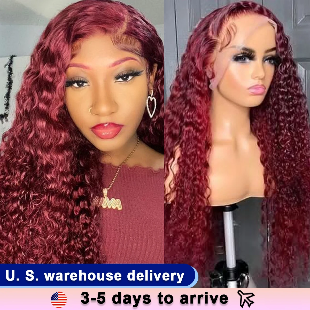 99J Deep Wave 180% Burgundy Curly Brazilian Red Colored Hair 13x4 13×6 HD Transparent Lace Front Human 34 Inches Remy Hair