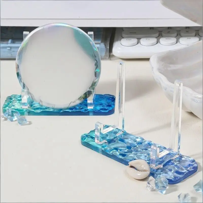 1Pcs Acrylic Display Stand, Badge Water Ripple Holder, Badge Display Rack, Desktop Card Holder