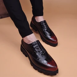 men luxury fashion original leather shoes brand designer oxfords shoe crocodile pattern black red platform sneakers man footwear