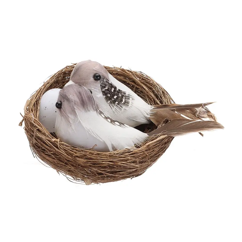 Garden Ornaments Vine Handmade Craft Nature Birds Egg Bird Nest Artificial Craft Birds Realistic Feathered