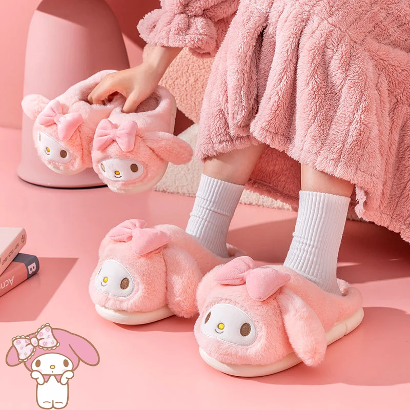 

Sanrio Mymelody kawaii Cartoon Plush Women Winter Warm Slippers Anime Doll Toys Indoor Fuzzy Non-Slip Shoes Christmas present