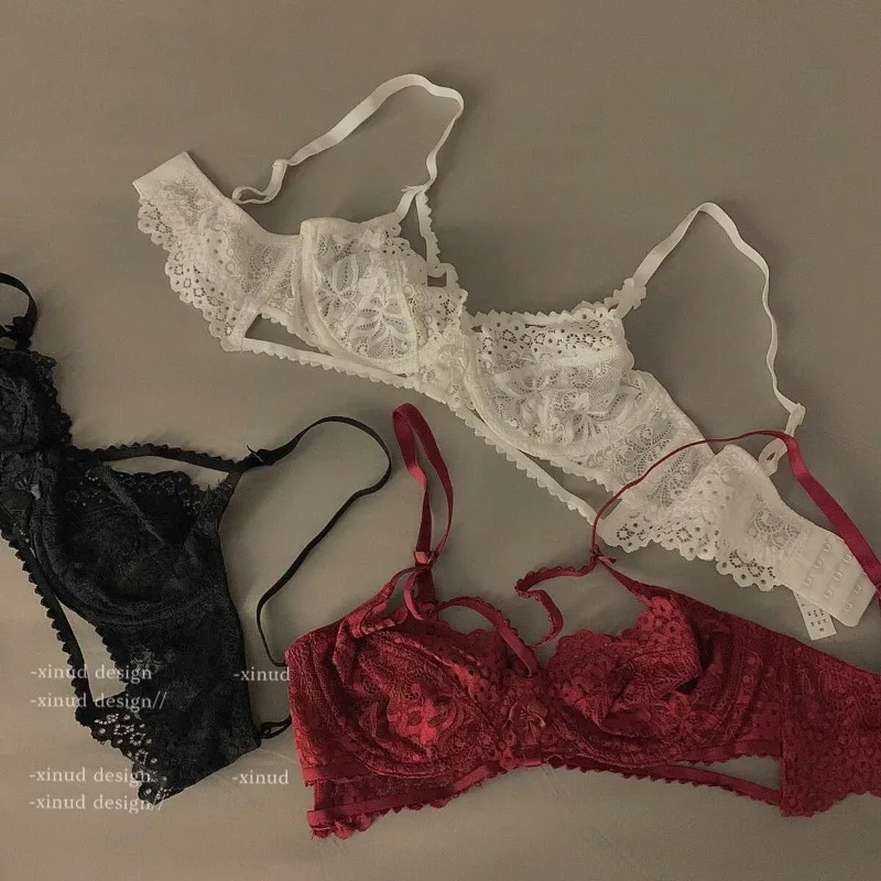 Sexy Dessous-Set mit Trägern am Rücken, Bügel, Push-up-BH, Valentinstags-Weihnachtsgeschenk, Pure Desire, transparentes Spitzen-Bralette und Tushy-Set