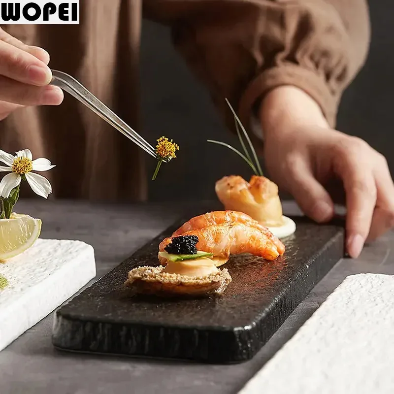 Ceramic Sushi Plate Restaurant Rectangular Flat Plate Dessert Plate Pastry Plates Snack Plates Household Solid Color Tableware