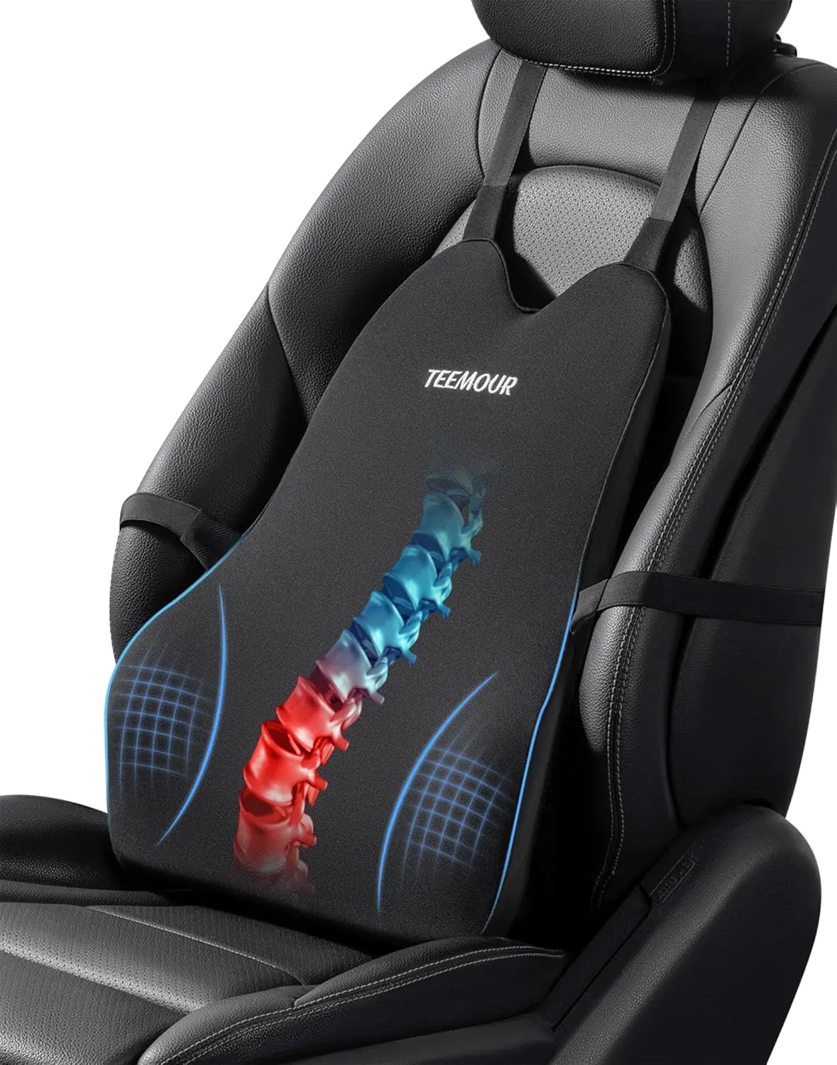 

Memory Foam Lumbar Support Pillow for Car and Truck Seats, Adjustable Straps for Back Pain Relief, Black