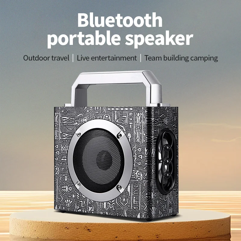 Wireless Bluetooth Speaker Outdoor Portable High Power Subwoofer Vintage Wooden Handheld Stereo Long-lasting Battery Soundbox TF