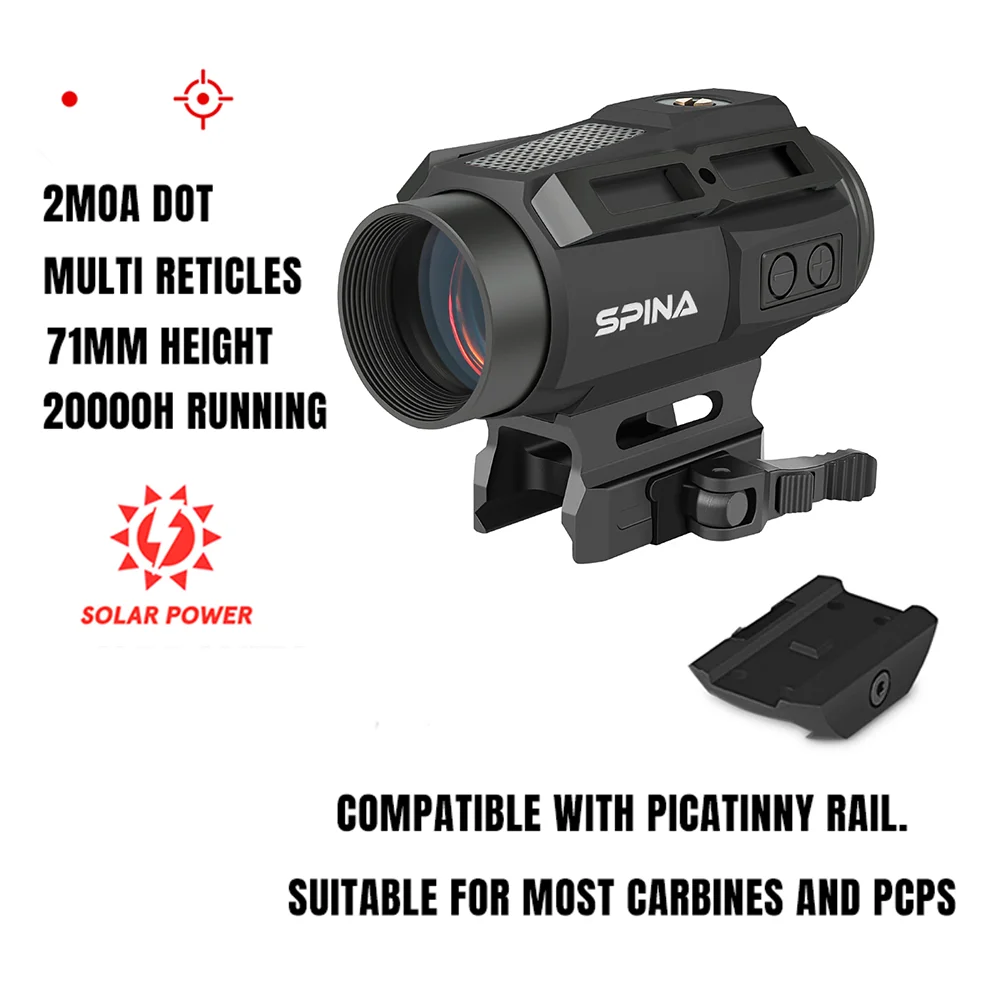 ​​SPINA OPTICS SolarYardMight Rotpunktvisier 1x30 Solarbetrieben Schnellwechselmontage (QD) für Jagd & Taktik AR CQB Kompatibel mit .223/5.56/.308​​ 7
