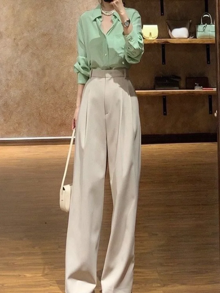 Blouse and Pant Sets for Women 2 Pieces Office Wide Leg Spring Autumn Shirt Trousers Woman Professional Wear To Work Baggy Full