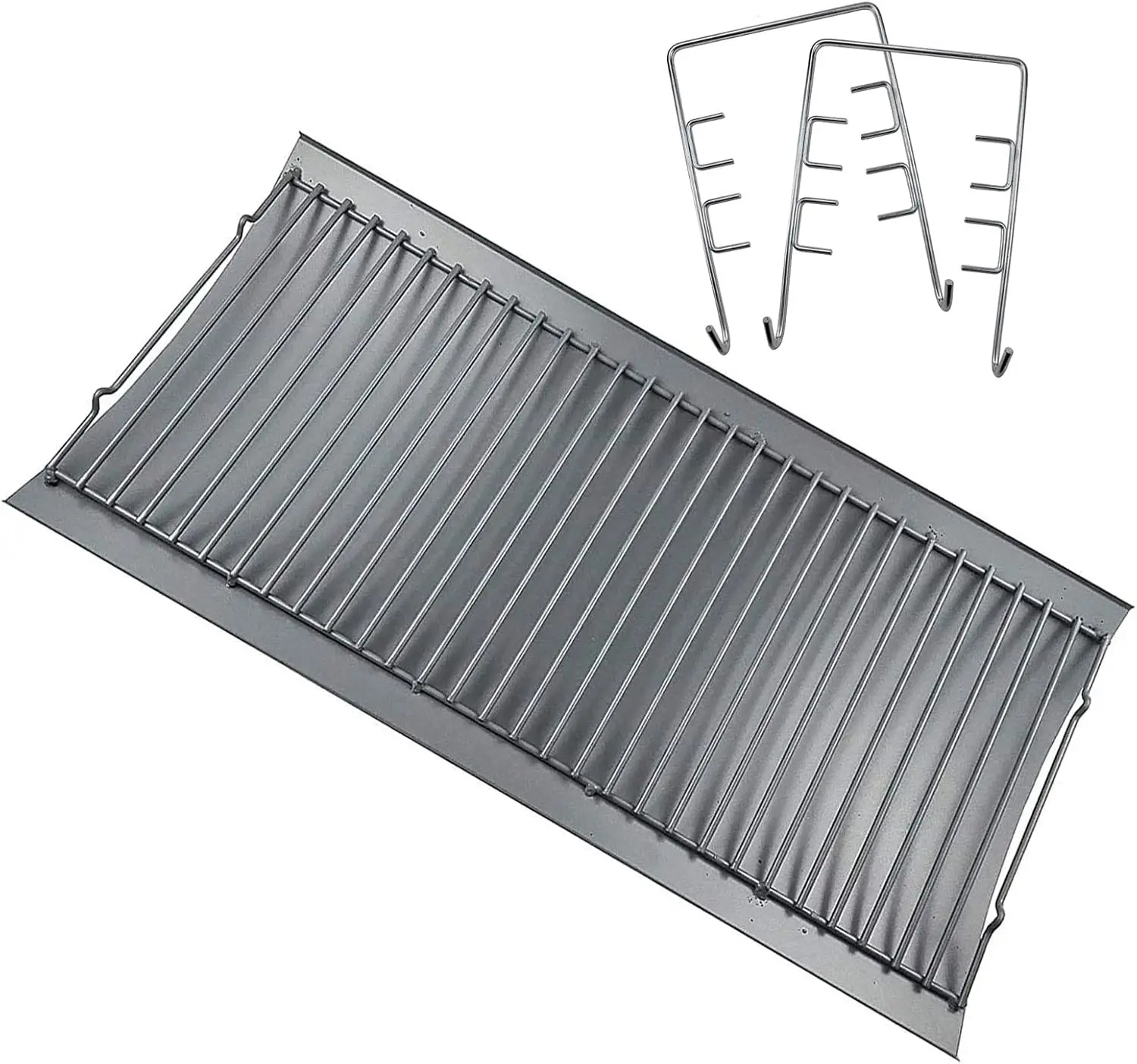 

27 Inch Ash Pan Replacement for Char Griller 1224, 1324, 2121, 2222, 2727, Includes 2pcs Fire Grate Hanger Set