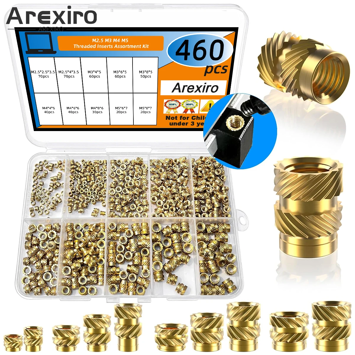 460pcs Threaded Insert M2.5 M3 M4 M5 Internal Thread Metric Knurled Nut Brass Heating Kit For Plastic And 3d Printing Components