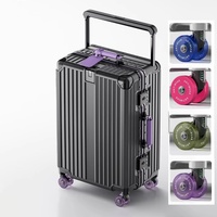 New Aluminum Frame Wide Handlebar Rolling Luggage Large Capacity Trolley Suitcase with Colorful Silent Spinner Wheels TSA Lock
