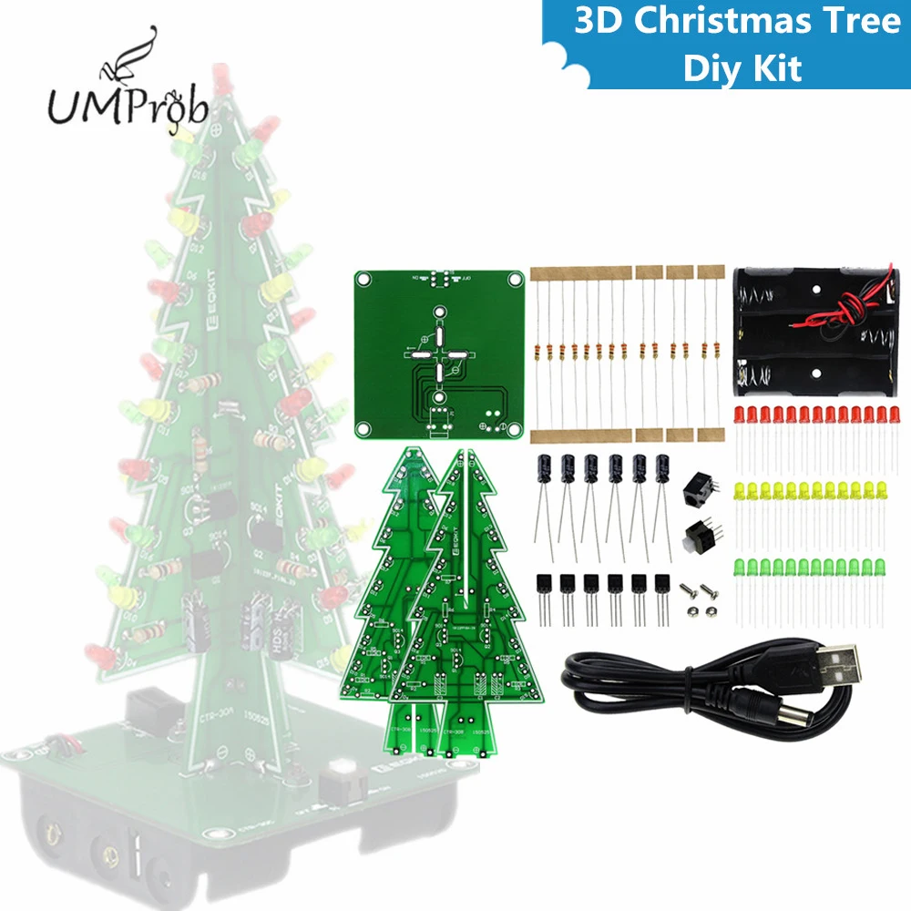 

Three-Dimensional 3D Christmas Tree LED DIY Kit Red/Green/Yellow RGB LED Flash Circuit Kit Electronic Fun Suite