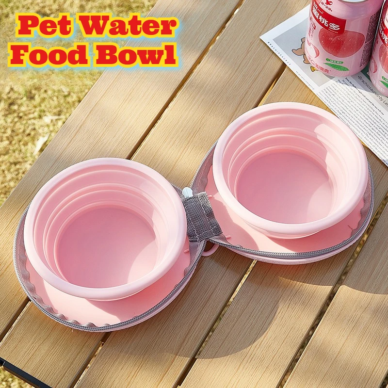 

New Pet Water Food Bowl Silicone Collapsible Portable Dual Use Foldable Travel Feeder Dish Cats Dogs Outdoor Camping Hiking