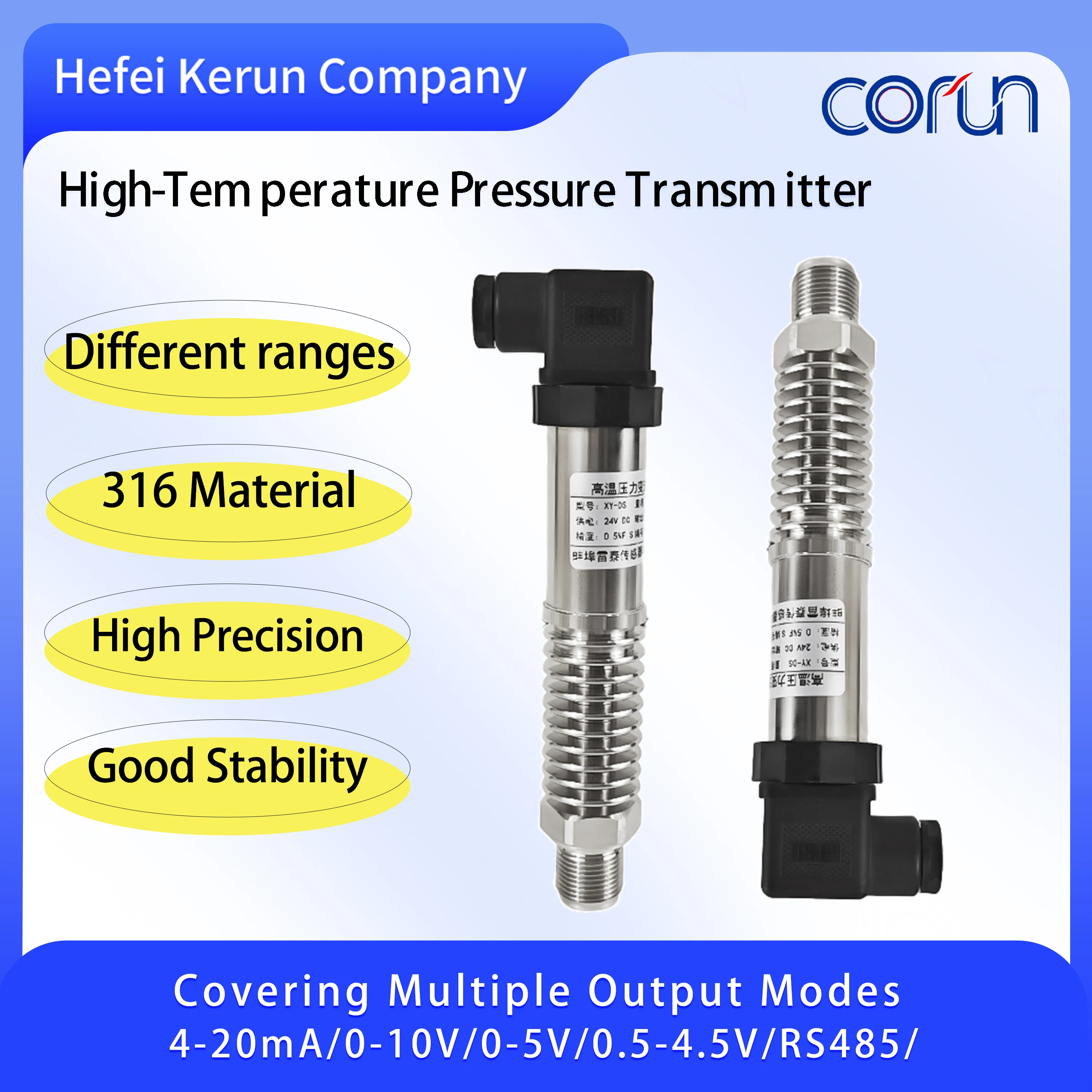 

High temperature pressure transmitter 1 bar 16 bar 25 bar 1.6mpa 4-20mA 0-10V RS485 pressure sensor