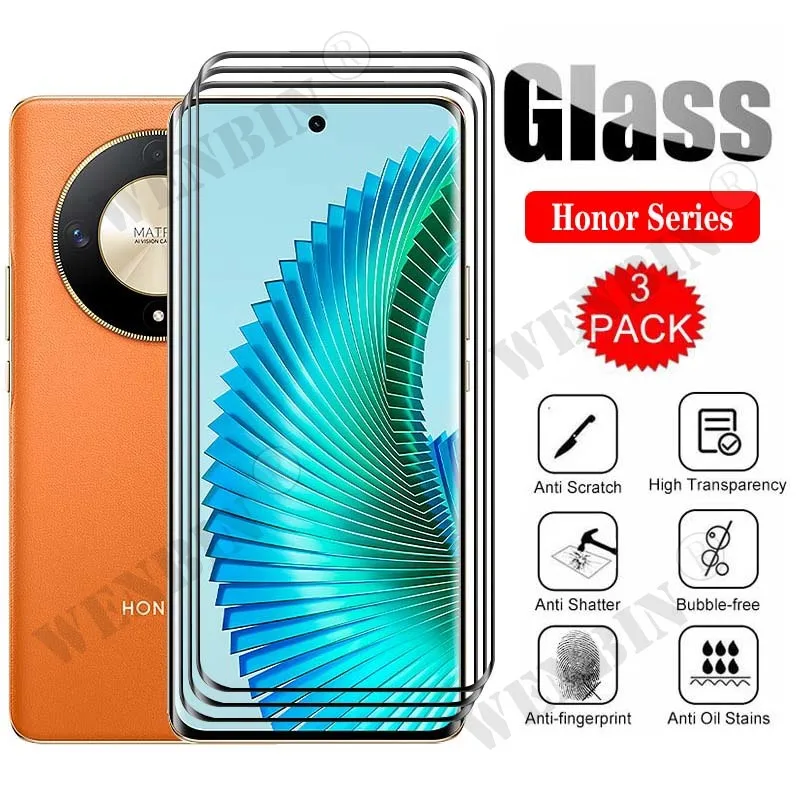 3 Pcs Tempered Glass For Honor Magic 6 5 4 Pro Lite 100 90 70 60 Pro X9b X8b X9 X8 X7 X6 X5 Curved Full Cover Screen Protector