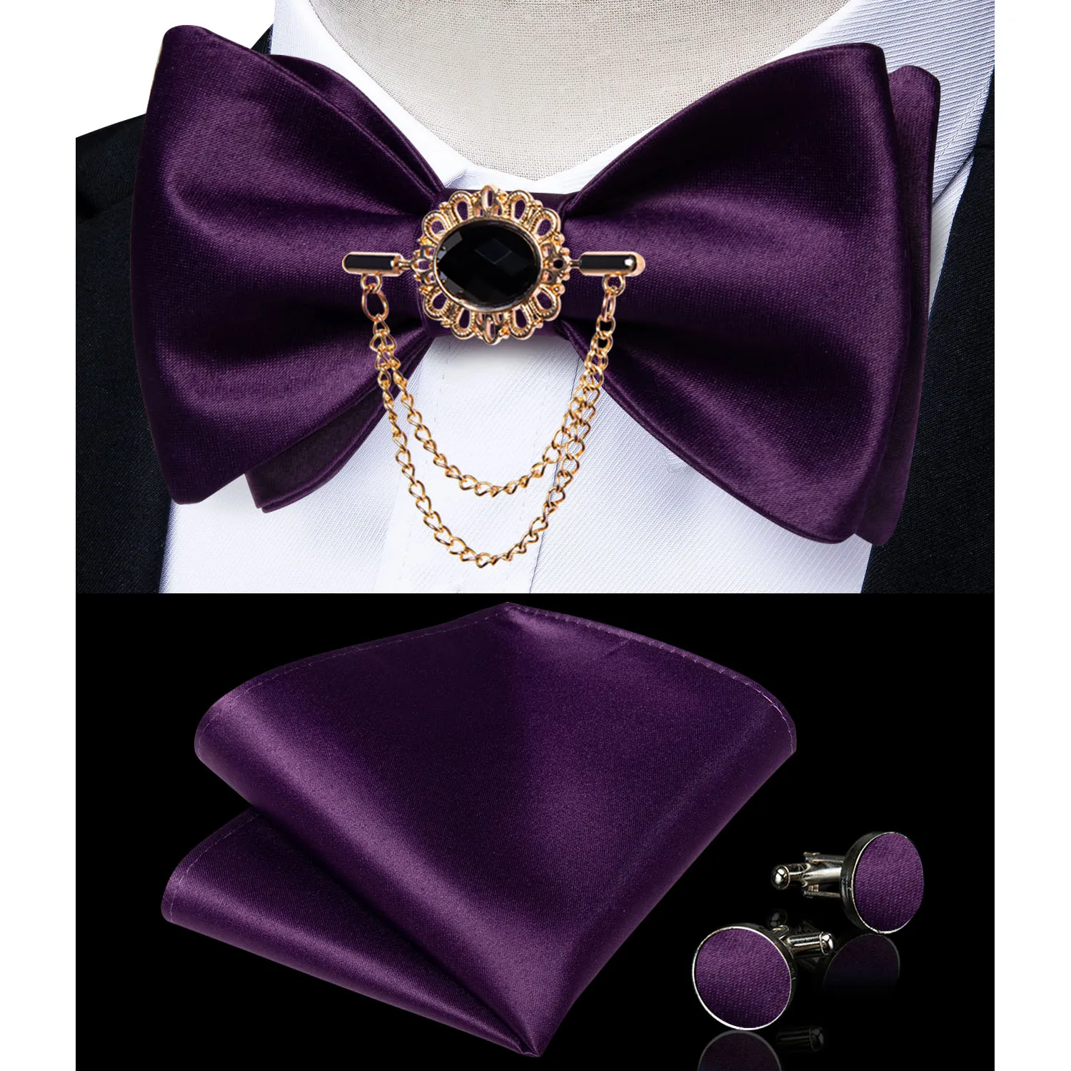 Exqusite männer Selbst-krawatte Bowties Hochzeit Krawatten Für Mann Zubehör Manschettenknöpfe Hanky Brosche Set Rot Schwarz Gelb blau Bowtie – Detail 28