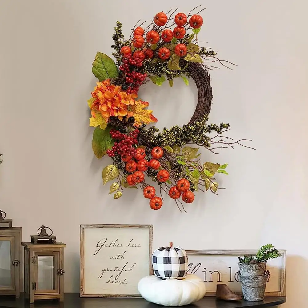 

Fall Wreath Indoor Fall Wreath Vibrant Fall Harvest Wreath with Mini Pumpkins Berries for Front Door Home Decor Autumn