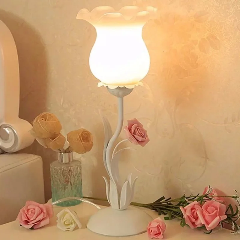 Homhi Rose Flower Table Lamp Led Lights Table Lamp For Girl Bedroom Edside Lamp Room Decorarion Cute Desk Items  HTL-087