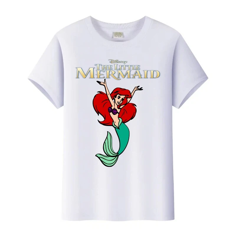 

Fashion Disney The Little Mermaid Ariel Princess Kids Streetwear Tops Woman Tshirt Harajuku Tees Man Blouse Family T-Shirt Gift