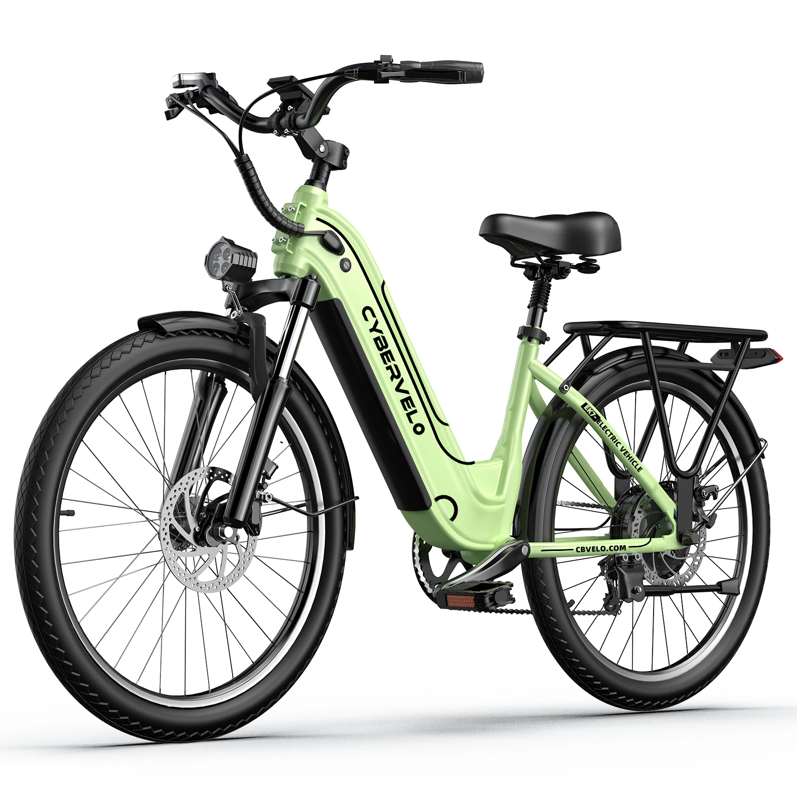 Cybervelo 1000W Peak Electric Bike 26 Inch Removable Battery 7-Speed Ebike for Adults up to 80 Miles Commute Beach Snow Suitable for Women And Men EK7