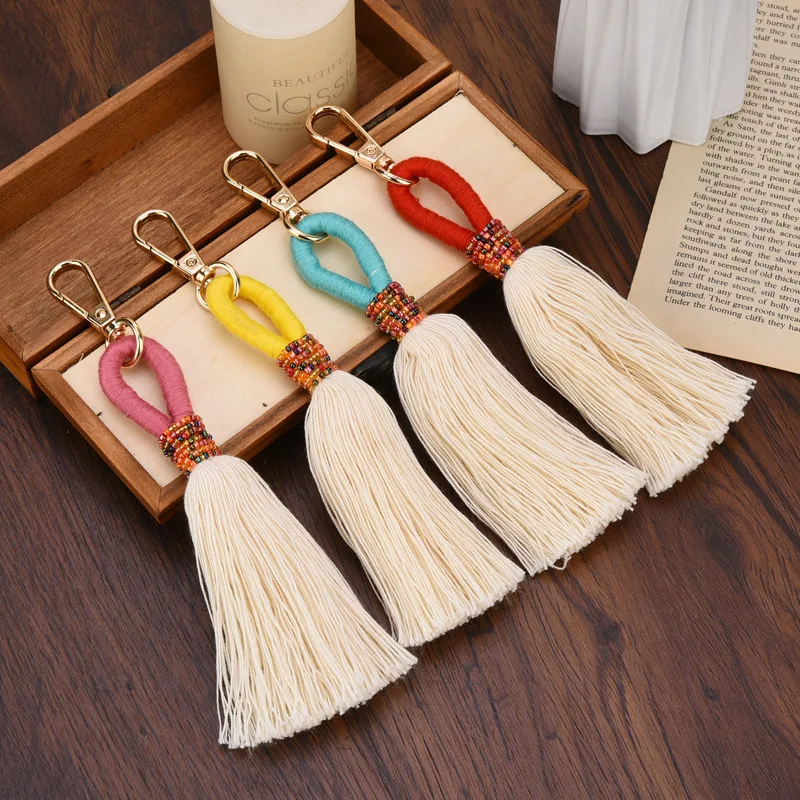 New Vintage Key Chain Hand Woven Key Chain Millet Bead Accessories Tassel Key Chain Bag Pendant Accessories Jewelry Dropshipping