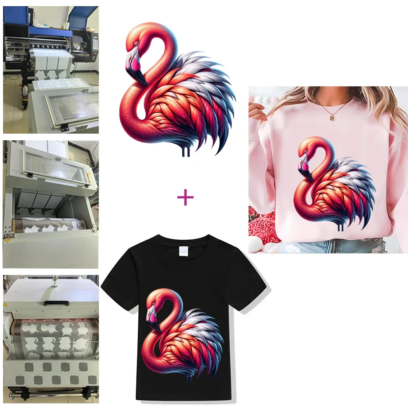 Kid Flower Flamingo fly Iron On Heat Transfer Sticker For Clothes DTF Pinted Vinyl Thermal Appliques Washable T-Shirt Decal