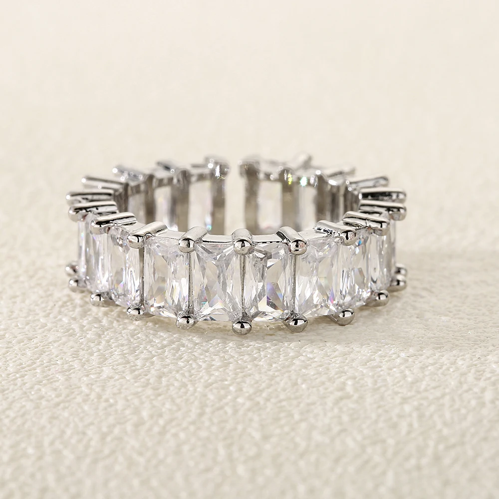 Fashion Cubic Zirconia Step Square Open Adjustable Ring For Women Men Gold Silver Color Copper Metal Ring Party Everyday Jewelry