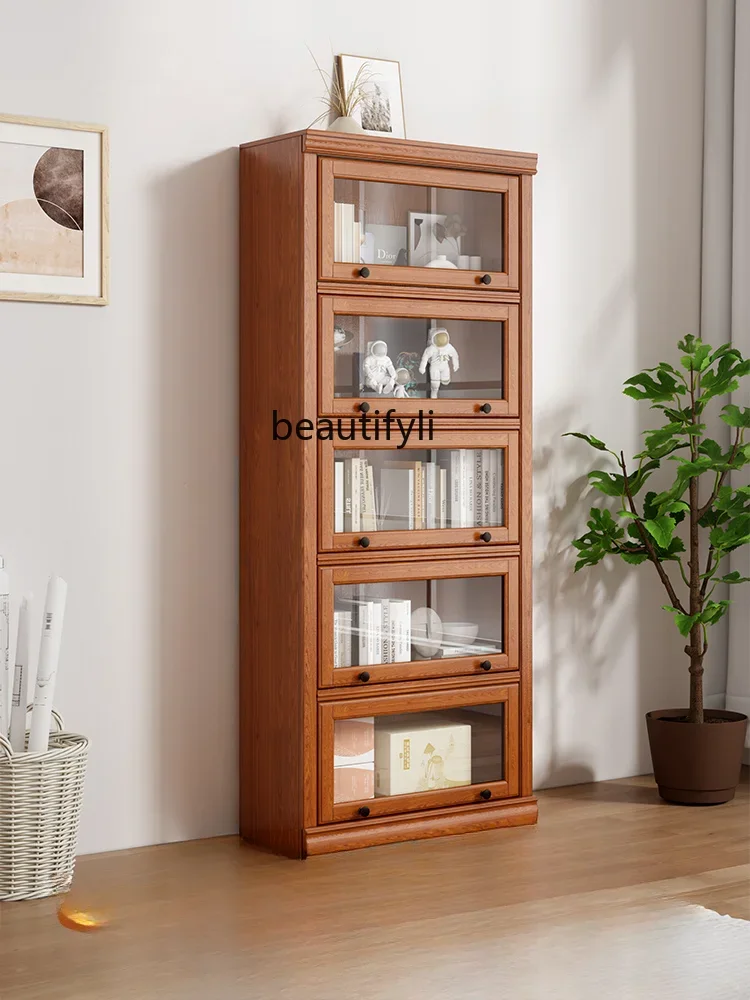 

American Bookcase Shelf Glass Door Floor Solid Wood Integrated Wall Bookshelf Corner Locker