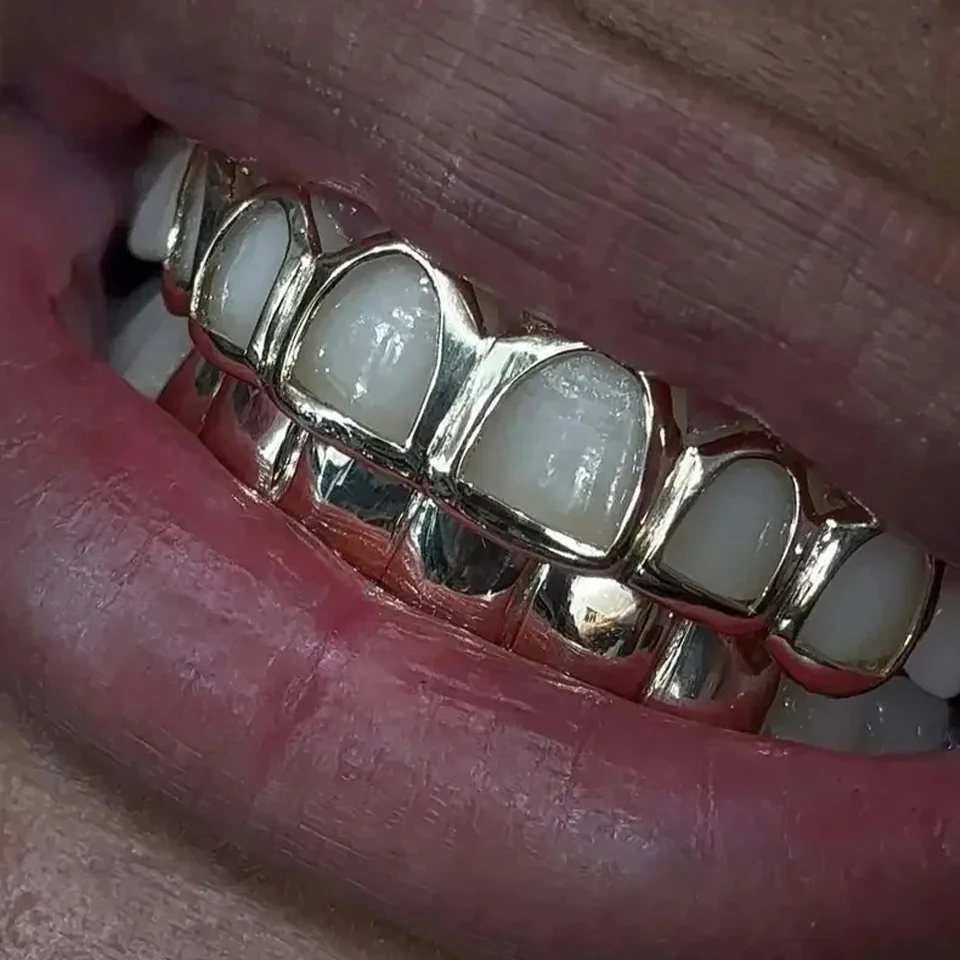ZAKOL A Set Of Fashion Six-Tooth Hollowed-Out/Smooth Lower Teeth Hip-Hop Tooth Ornaments Stage Props Accessories Gifts